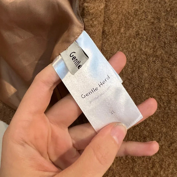 Gentle Herd 100% Nylon Collared Bohemian Classic Tan Boxy Short Knit Coat XL - Picture 10 of 11